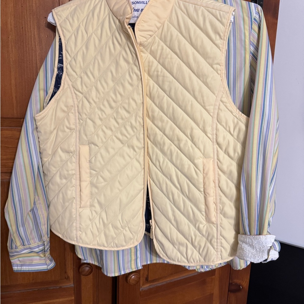 Van Heusen Sunny Yellow Quilted Vest with Striped Shirt Set